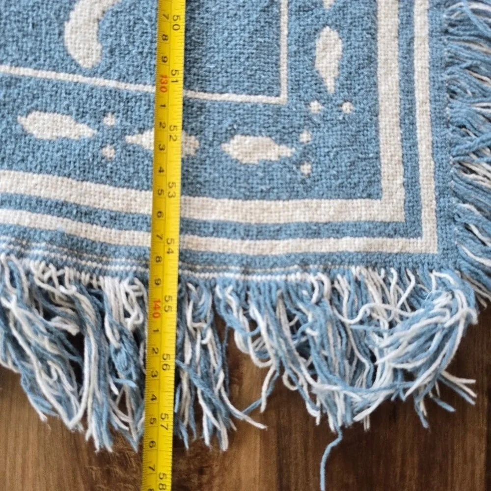 Vtg 80s/90s Blue Victorian House Woven Throw Blanket Hearts Country Cottagecore‎